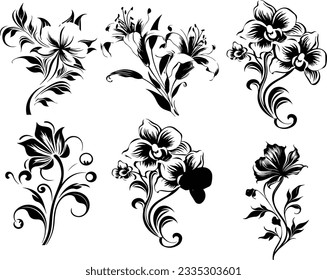 Silhouette-Blumenvektoren, weißer Hintergrund