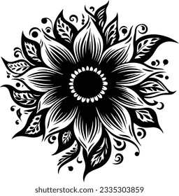 Vectores de flores de silueta y fondo blanco