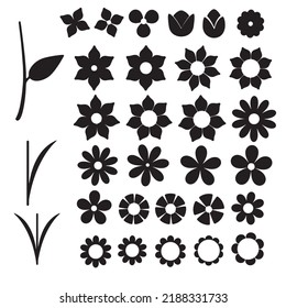 Silhouette flowers, great design for any purposes. Nature concept. Flower icon collection. Decorative element. Vector illustration.