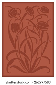 Silhouette of flowers ornament. Figure bouquet in the form of a stencil. Vector pattern with tulips. Terracotta vector background