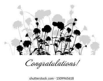 Silhouette of flowers. Postcard Congratulations. Vector illustration