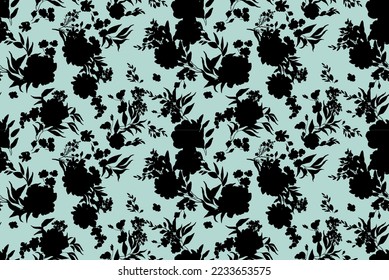 Flores de silueta sin costura. Ejemplo Faqhion Background.Vector.