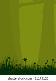 silhouette flowers and trees in a tranquil forest setting
