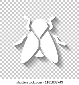 Silhouette of fly. Insect, nature icon. White icon with shadow on transparent background