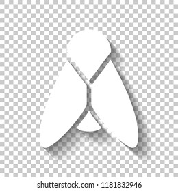 Silhouette of fly. Insect, nature icon. White icon with shadow on transparent background