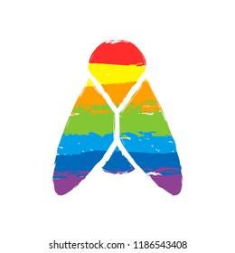 Silhouette of fly. Insect, nature icon. Drawing sign with LGBT style, seven colors of rainbow (red, orange, yellow, green, blue, indigo, violet