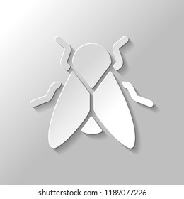 Silhouette of fly. Insect, nature icon. Paper style with shadow on gray background
