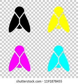 Silhouette of fly. Insect, nature icon. Colored set of cmyk icons on transparent background