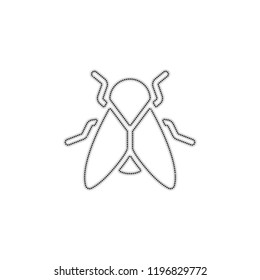 Silhouette of fly. Insect, nature icon. Dotted outline silhouette with shadow on white background