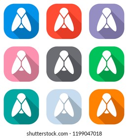 Silhouette of fly. Insect, nature icon. Set of white icons on colored squares for applications. Seamless and pattern for poster