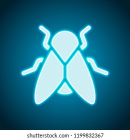 Silhouette of fly. Insect, nature icon. Neon style. Light decoration icon. Bright electric symbol