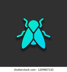 Silhouette of fly. Insect, nature icon. Colorful logo concept with soft shadow on dark background. Icon color of azure ocean