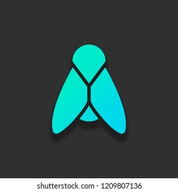 Silhouette of fly. Insect, nature icon. Colorful logo concept with soft shadow on dark background. Icon color of azure ocean