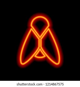 Silhouette of fly. Insect, nature icon. Orange neon style on black background. Light icon