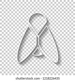 Silhouette of fly. Insect, nature icon. White outline sign with shadow on transparent background