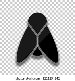 Silhouette of fly. Insect, nature icon. Black glass icon with soft shadow on transparent background