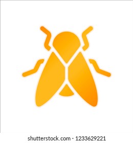 Silhouette of fly. Insect, nature icon. Orange sign with low light on white background