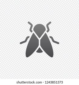 Silhouette of fly. Insect, nature icon. On grid background