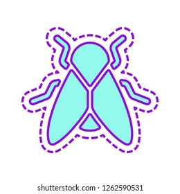 Silhouette of fly. Insect, nature icon. Colored sketch with dotted border on white background