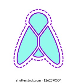 Silhouette of fly. Insect, nature icon. Colored sketch with dotted border on white background