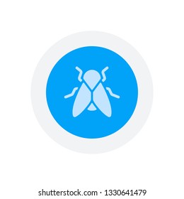 Silhouette of fly. Insect, nature icon. Icon in colored circle with gray bold border. Web button, modern flat design