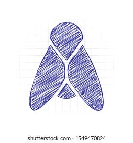 Silhouette of fly. Insect, nature icon. Hand drawn sketched picture with scribble fill. Blue ink. Doodle on white background