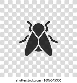 Silhouette of fly. Insect, nature icon. Black symbol on transparency grid