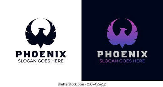 silhouette fly phoenix or eagle gradient logo illustration two version