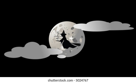 Silhouette of a with flying against the full moon.