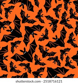 Silhouette of flying bats  halloween seamless vector pattern.