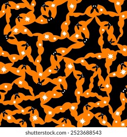 Silhouette of flying bats  halloween seamless vector pattern.