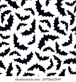 Silhouette of flying bats halloween vector seamless pattern.