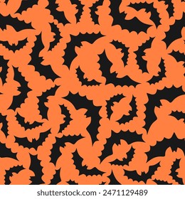 Silhouette of flying bats halloween vector seamless pattern.