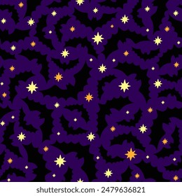 Silhouette of flying bats halloween vector seamless pattern.