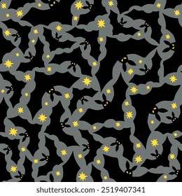 Silhouette of flying bats and stars halloween seamless vector pattern.