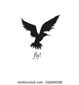 Silhouette of a flying bird. Beautiful vector sign. Seagull with spread wings. Nice Element For Your Project.