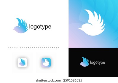 Silhouette flying bird logo symbolizing freedom, peace, and trust. Perfect for businesses, technology brands, communication apps, wellness, and spiritual organizations. Modern gradient vector logo.