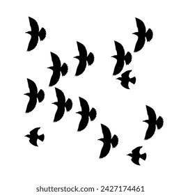 silhouette of a flying bird on a white background, editable vector 