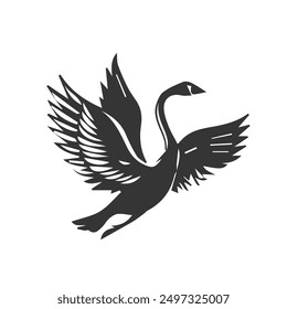 silhouette flying bird swan black and white vector eps