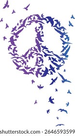 Silhouette of flying birds gradient forming peace symbol in vector illustrations
