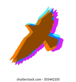 Silhouette flying colorful birds. Vector