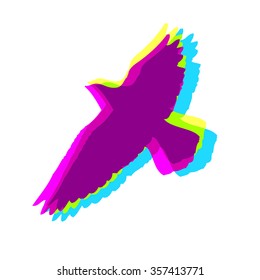 Silhouette flying colorful birds. Vector