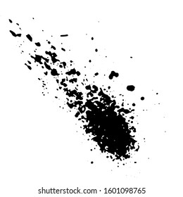 Silhouette of a flying comet performed by spot splash in vector on white isolated background.Suitable for decoration on postcards, magazines, printed or web products. Also looks harmonious like blood.