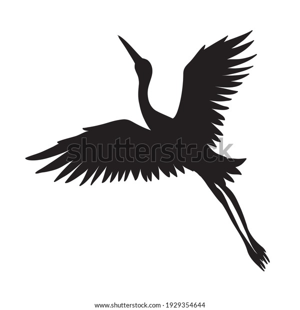 Silhouette Flying Crane On White Background Stock Vector (Royalty Free ...