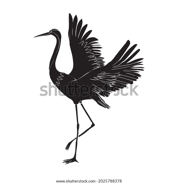 Silhouette Flying Crane On White Background Stock Vector (Royalty Free ...