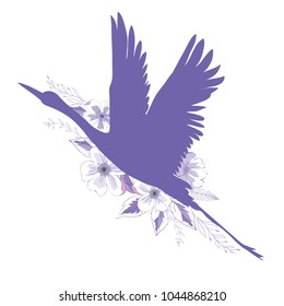 Silhouette of a flying crane. Vector illustration