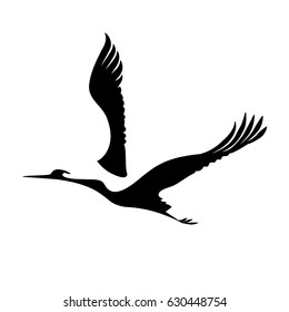 Silhouette of a flying crane. Vector illustration