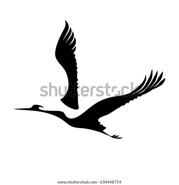 Silhouette Flying Crane Vector Illustration Stock Vector (Royalty Free ...