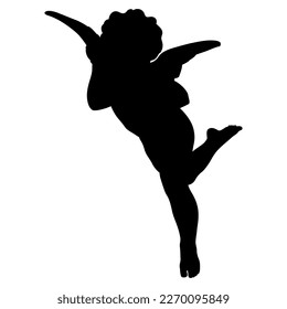 Silhouette of flying Cupid. Winged god of love Eros or Amur. Baby angel. Antique Putto.