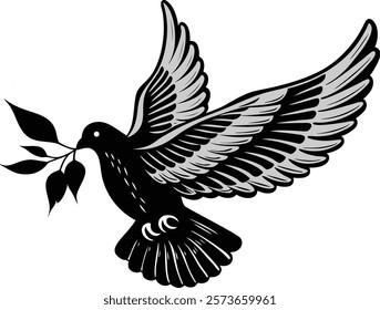 Silhouette of A flying Dove  Carrying an Olive Branch